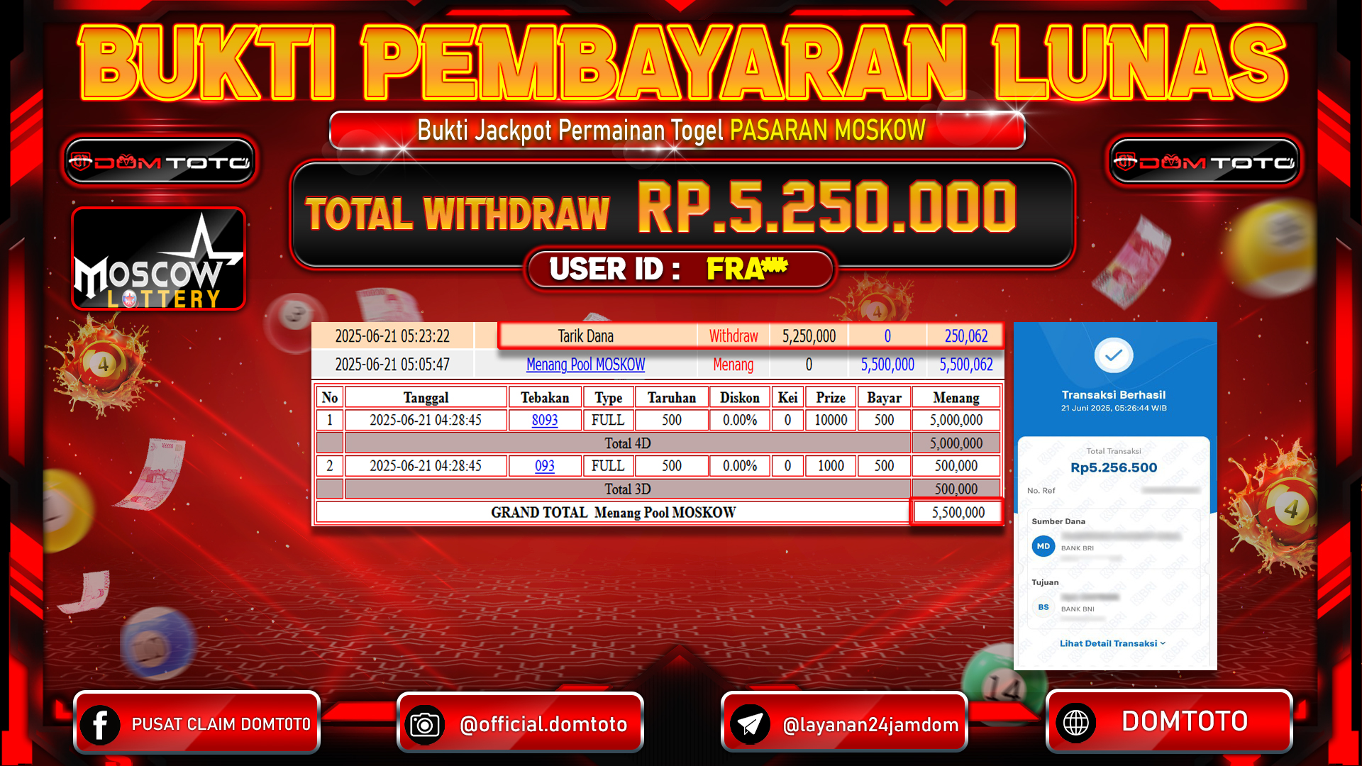JACKPOT TOGEL PASARAN MOSKOW 21 JUNI 2025